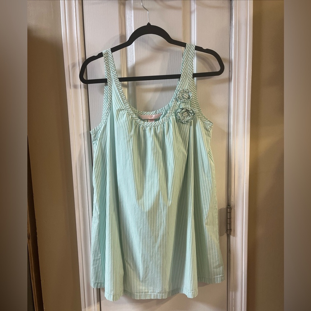 Victoria Secret Angels Women Green & White Rose Design Tank Dress PJ’s Medium